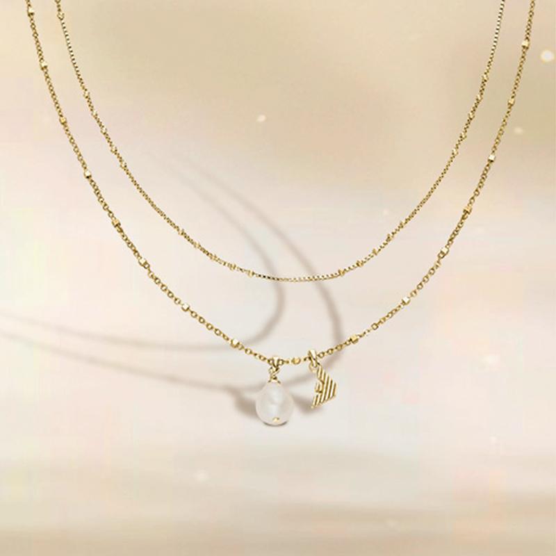 Emporio Armani Pearl Series Double Chain Layered Design Lightweight Versatile Necklace Women necklace Gold Brass EGS3273710