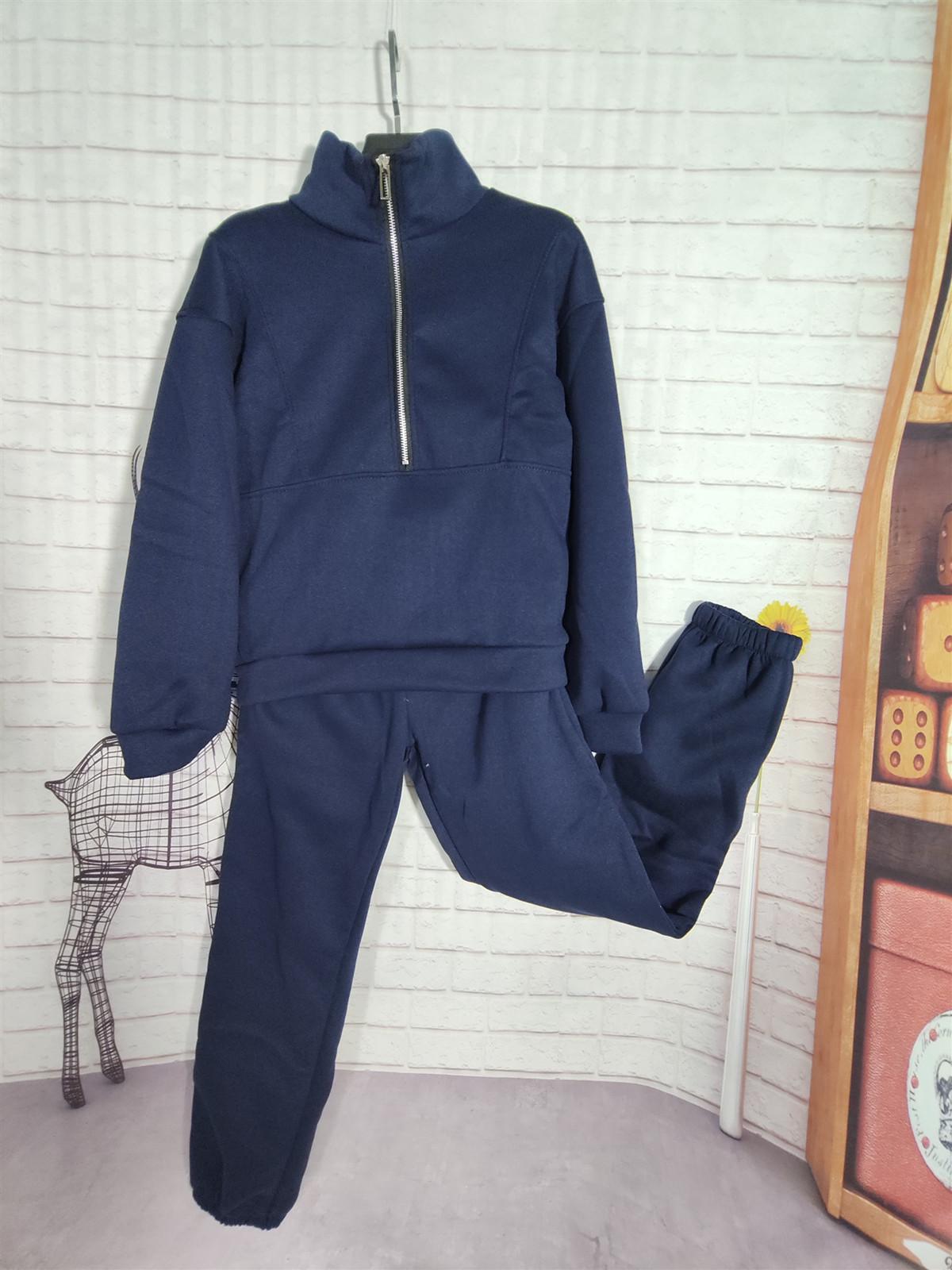 

Женский флисовый костюм-двойка из свитера осень/зима 2023 г.: Европейская и американская уличная мода XL темно-синий