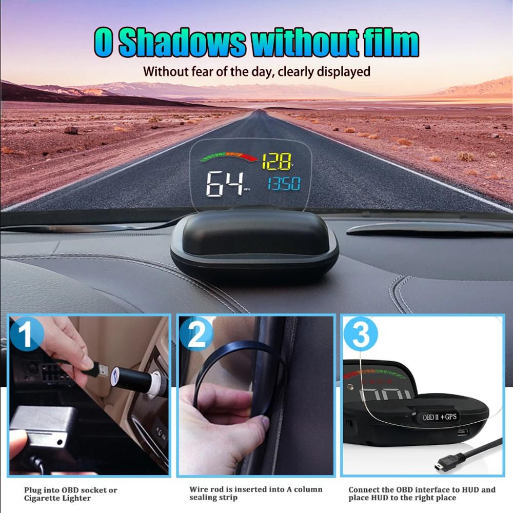 ZQKJ C800 HUD-Projektor OBD2 GPS Dual System Head-Up-Display Autogeschwindigkeit Drehzahl Kraftstoffverbrauch Überdrehzahlalarm Messgerät Zubehör