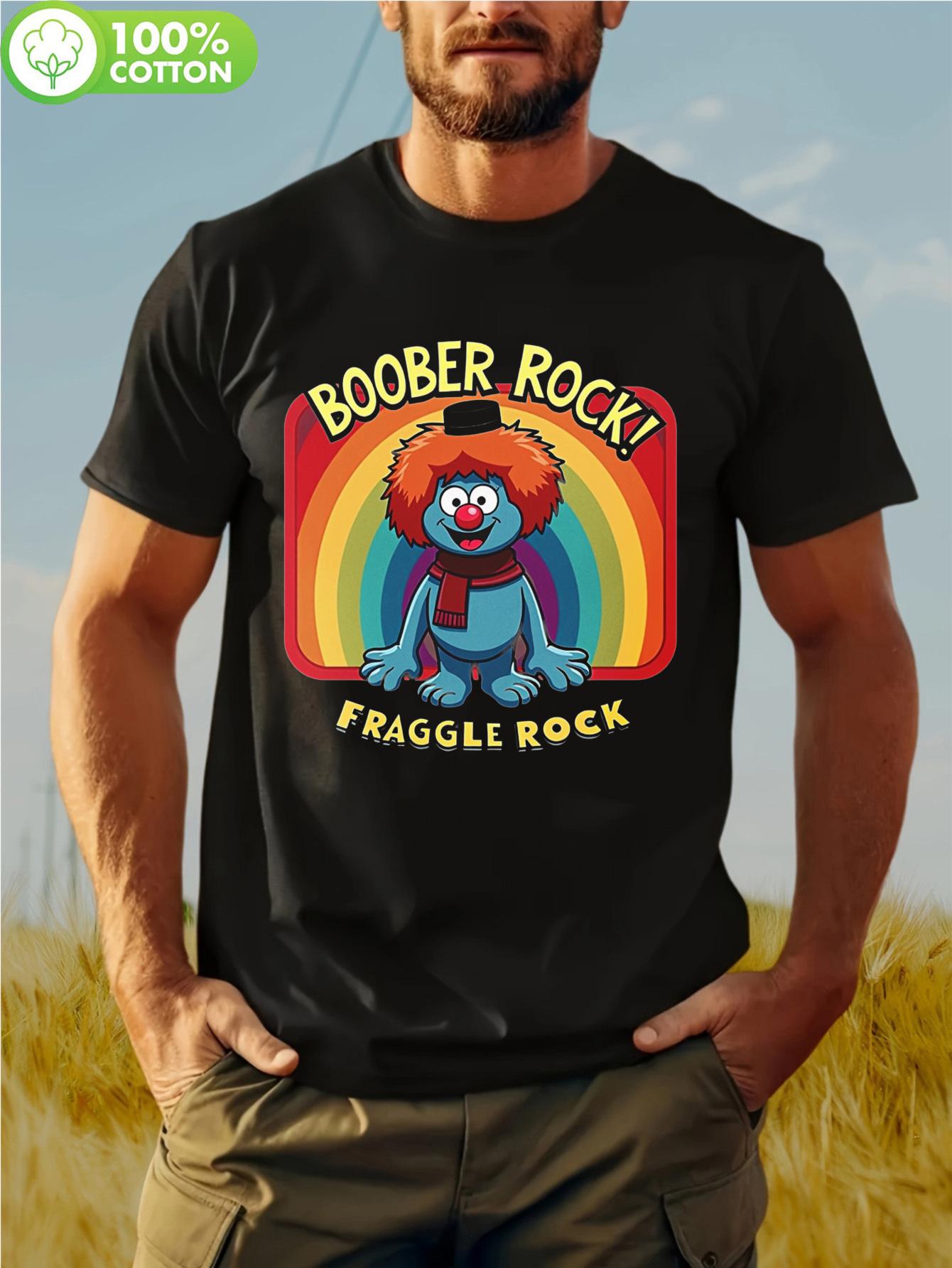 Boober Rock Fraggle Rock 29DH7 Vintage Graphic T-shirt - 180g 100% Cotton Crew Neck Short Sleeve Tee with Rainbow & Fraggle Rock Character Design XXXXL