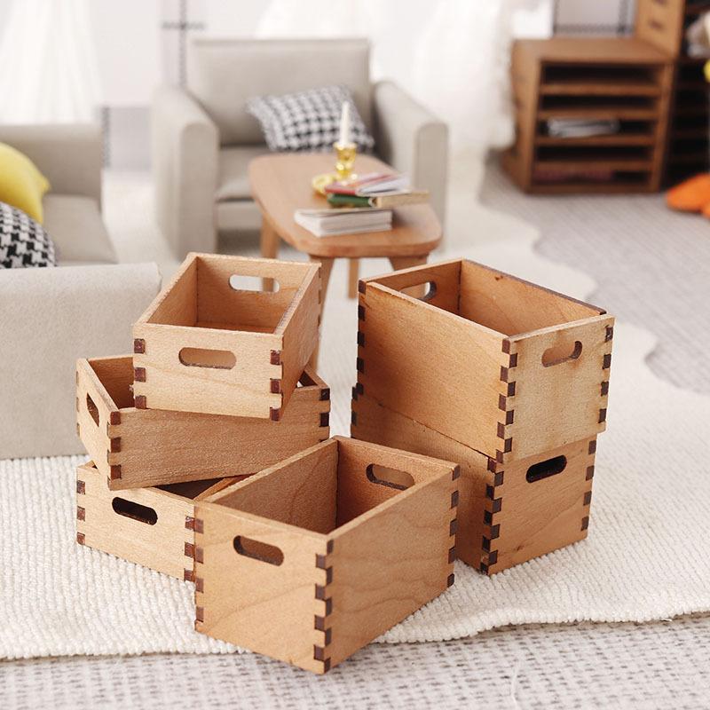 1/12 Dollhouse Mini Wooden Storage Basket Simulation Furniture Model Dolls House Micro Scene Decor Accessories