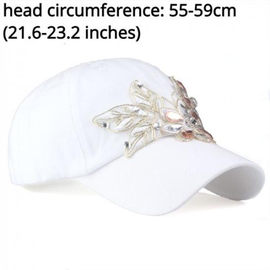 Women Adjustable Baseball Cap Casual Diamond Hat Applique Flower Crystal Hip Hop