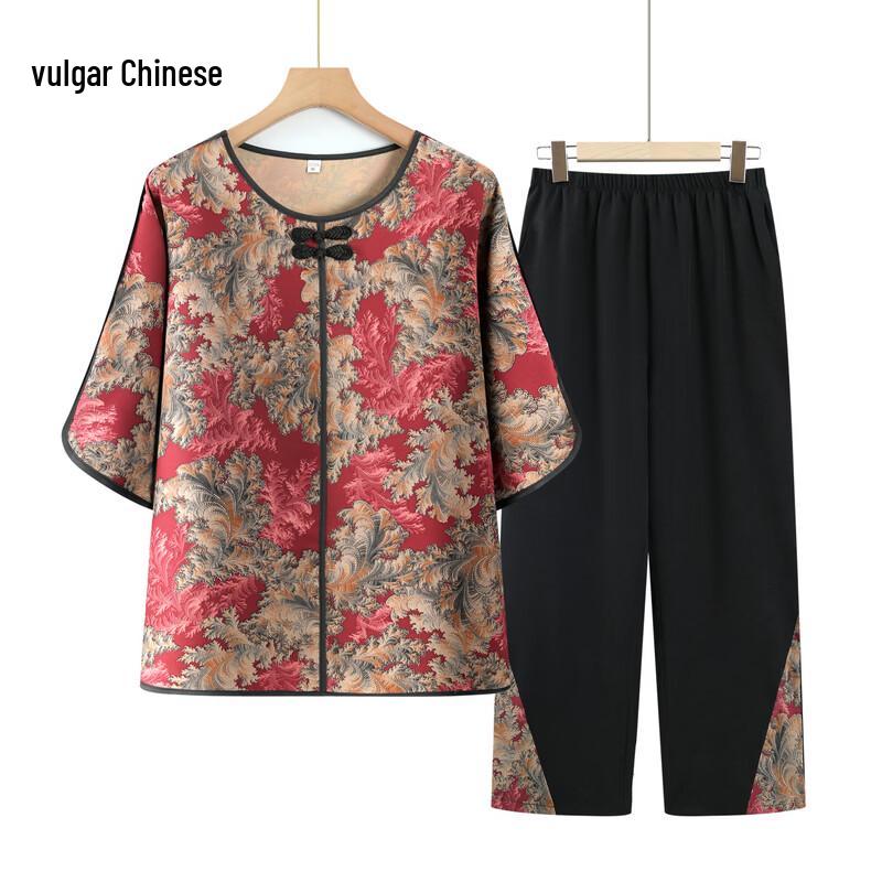 Elderly Women s Floral Summer Two-Piece Set 3XL