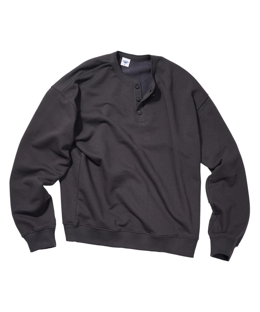 STENDS [M~4Xl] Henley Neck Semi-Oversized Sweatshirt_Charcoal