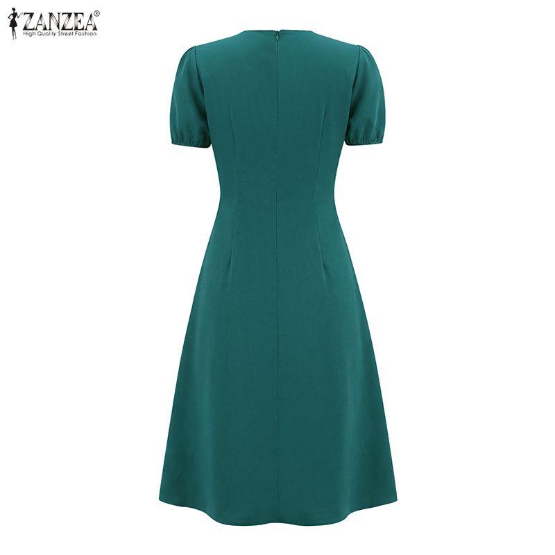 ZANZEA Women Casual Round Neck Summer Short Sleeve Dress