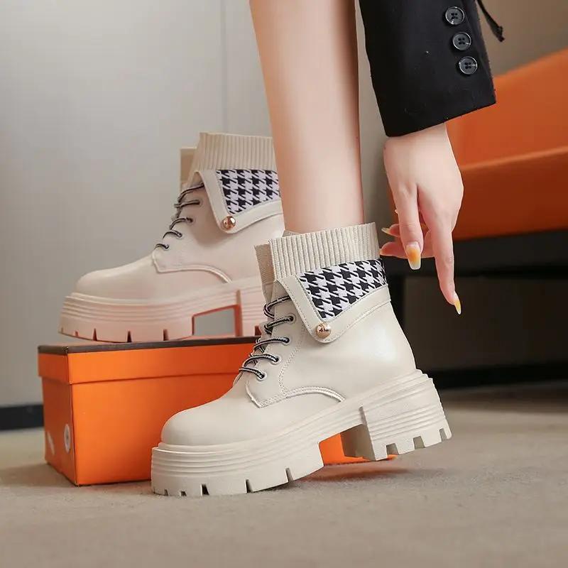 Female Short Shoes Very High Heels Autumn Heeled Booties Lace-up With Laces Women's Ankle Boots Y2k Hot On Offer Trend 2024 Boot
