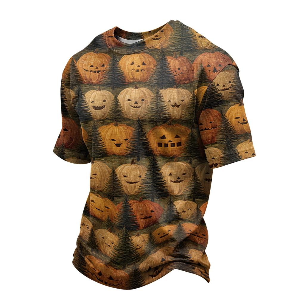Men's Casual Halloween Print Short Sleeve T-Shirt Lightweight Breathable Round Neck Top for Everyday Wear and Seasonal Events