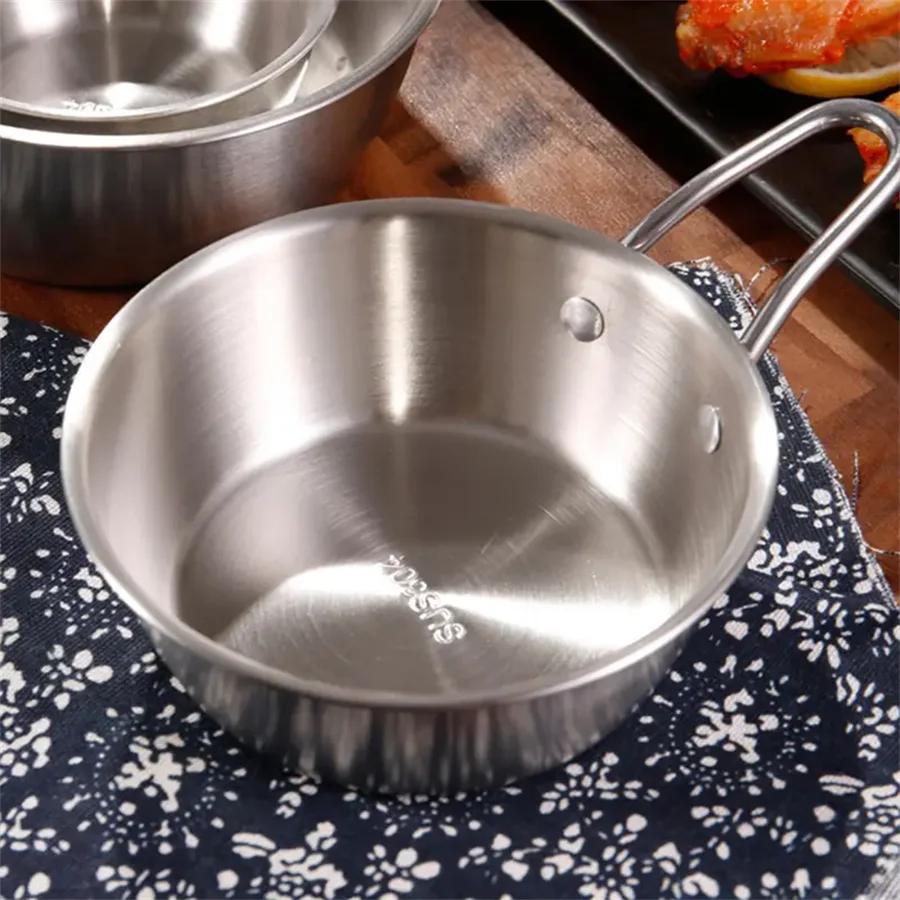 

Утолщенная миска из нержавеющей стали Sus304 с ручкой, винтажный и простой дизайн, золотистого цвета, многоцелевая миска для корейской еды