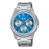 MTP1375D-2A2V Men's Stainless Steel Fluted Bezel Multifunction Aqua Blue Dial Watch