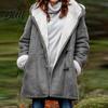 Lady Thick Coat Women Fall Winter Hooded Soft Plush Long Sleeve Mid Autumn Jacket Length Windproof Cold Resistant Buttons Loose Pockets