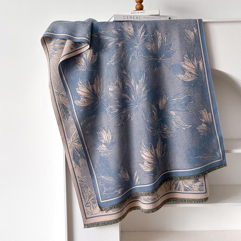 imitation cashmere maple leaf retro style advanced texture printing double-sided warm scarf shawl