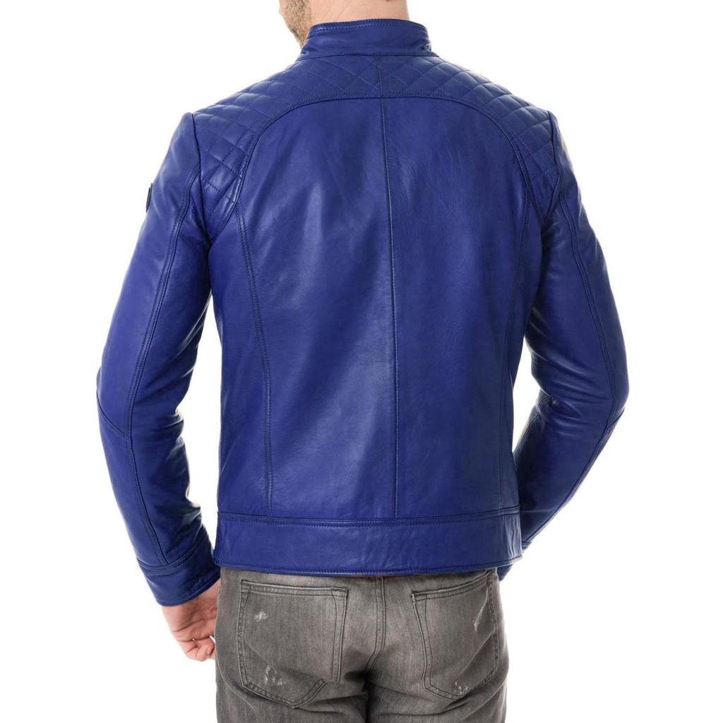 SKINOUTFIT Men's Genuine Lambskin Blue Leather Jacket Stylish Motorcycle Bomber Biker Outerwear MJ 216