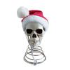 Santa Hat Skull Tree Top Ornament, Resin Christmas Accent with Visible Metal Spring Base for Indoor Seasonal Room Display and Upper Branch Styling
