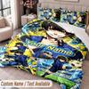 Custom Name Text 3Pcs Bedding Set Blue Lock Duvet Cover And Two Pillowcases