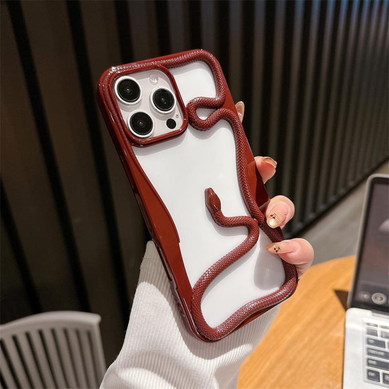 3D Luxury Snake Phone Case For iPhone 16 Pro Max 15 14 Plus 13 12 11 Matte Electroplated Plating Fashion Hollow Protective Cover