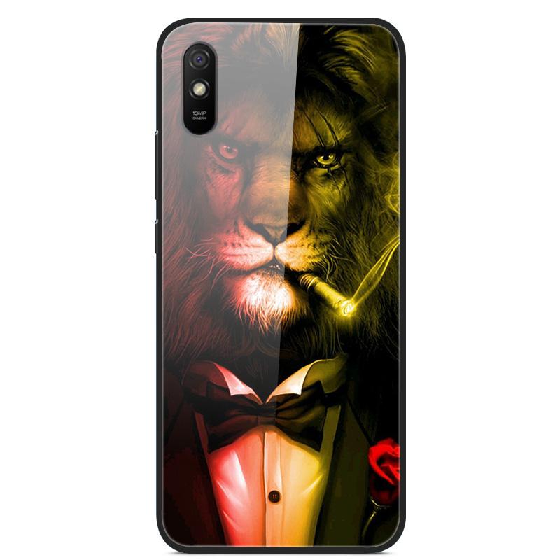 

For Xiaomi Redmi 9AT Case Bumper Lion Pattern Tempered Glass Hard Back Case For Xiaomi Redmi 9AT 9A T 9 AT Phone Case Coque Capa Redmi 9AT