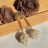 MOY Handmade Metal Woven Birdcage Pearl Tassel Ear Clips for Women