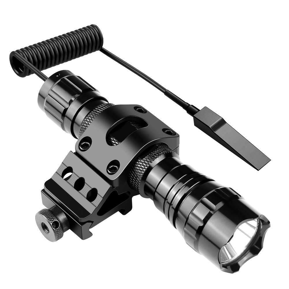 Tactical Flashlight High Brightness Waterproof LED Flashlight with Mounting Ring with 20mm Remote Push Switch Included (1200 Lumens, LED), (Compatible