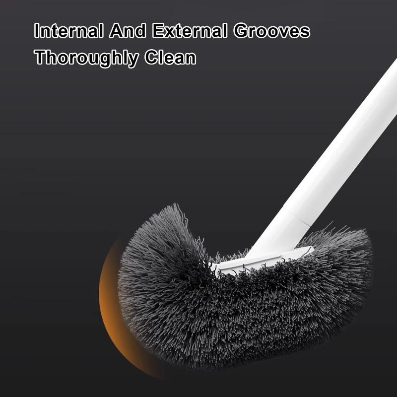 Wall Mounted Toilet Brush with Long Handle, No Dead Corners Cleaning Tool for Bathroom, Space-Saving Toilet Scrubber with Holder