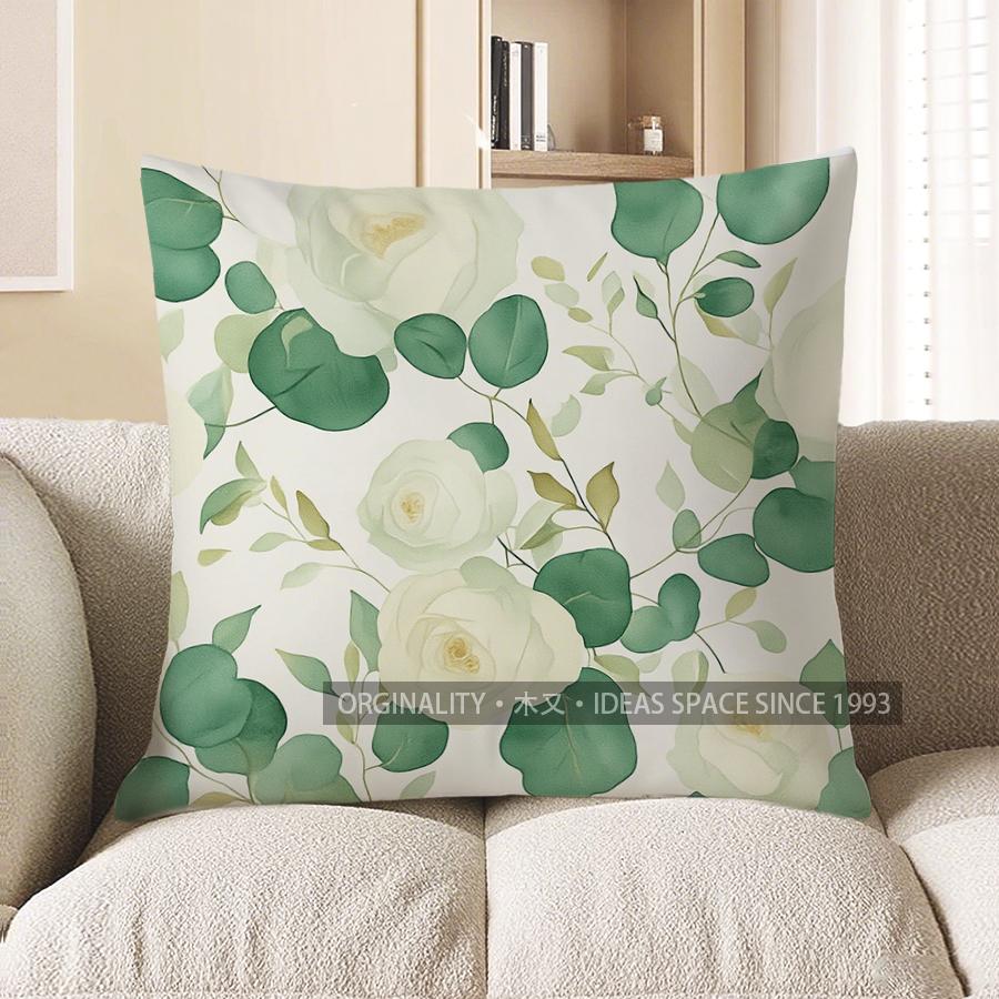 Home Decor Eucalyptus Leaves & Gold Dots Decorative Pillow Pattern Cushion Cover Suitable for Sofa Bedroom Car Pillow Cover