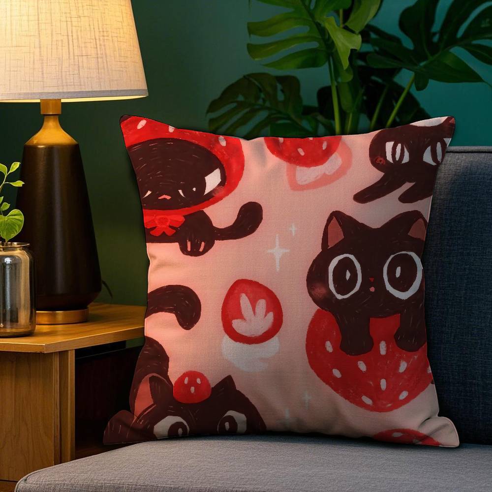 Niedlicher Erdbeerdruck Kissenbezug Sofa Wohnzimmer Schlafzimmer Doppelseitiger Druck Quadratisches Kissen Nickerchen Kissenbezug