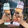 1PC Girl Holding Coffee Mug Portrait Print 750ml Color Plastic Sports Water Bottle Leakproof Flip Straw Lid Suitable for Sports Office Home Use