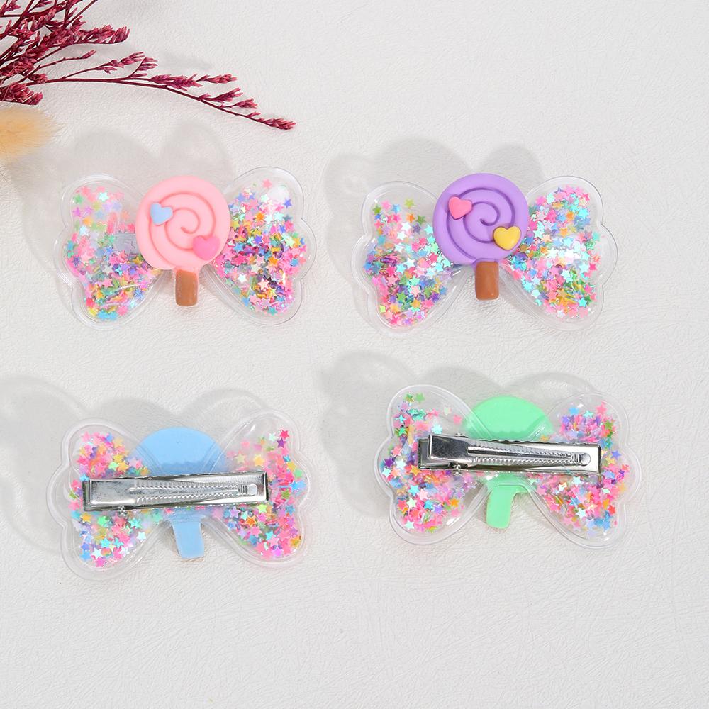 4Pcs PVC Bow Hair Clip Candy Barrette Baby Stars Filled Cute Kawaii Waterproof Hairpins For Girls Children Kids Hair Accessories