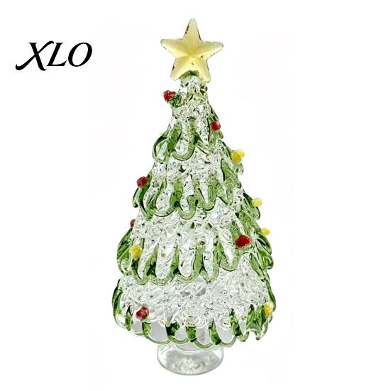 Festive Desk Decoration Hand Blown Glass Christmas Tree Figurine with Golen Star, Atmosphere Decor Mini Xmas Ornament, Handmade Desktop Holiday