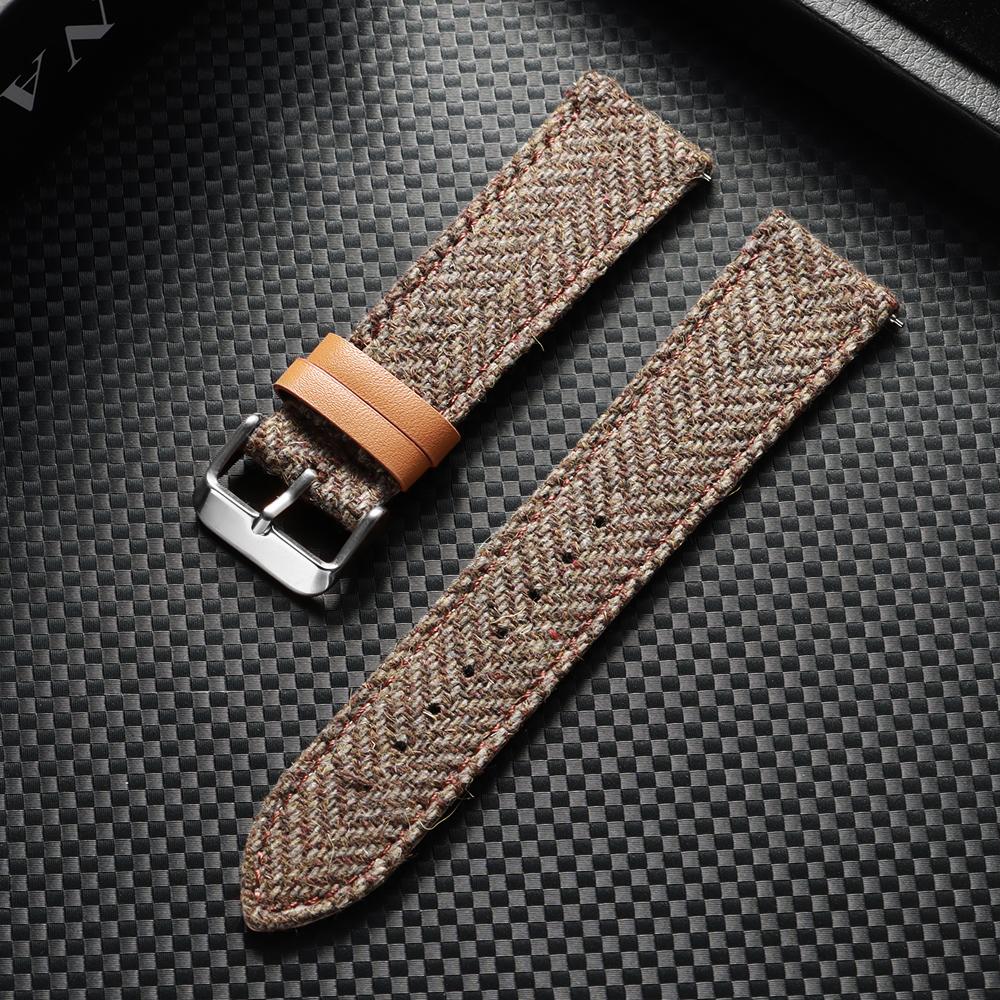 18mm 20mm 22mm Vintage Cowhide Tweed Nylon Strap Quick Release Weave Bracelet Smartwatch Watch Band for Omega for Seiko