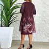 Women Dress Round Neck Half Sleeve Printing Shawl Design Plus Size Dress Loose Hem Slimming Casual Dress Office Party Wear