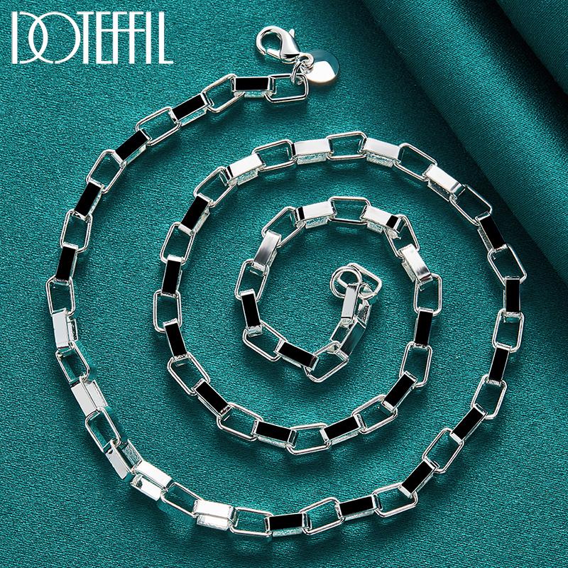 Classic 4mm Long Plaid Necklace Silver Color Gift Fashion Jewelry