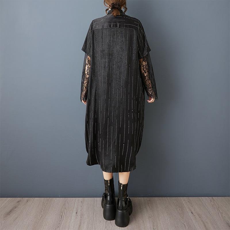Long Sleeve Black Vintage Stripe New In Dresses for Women Casual Loose Summer Shirt Dress