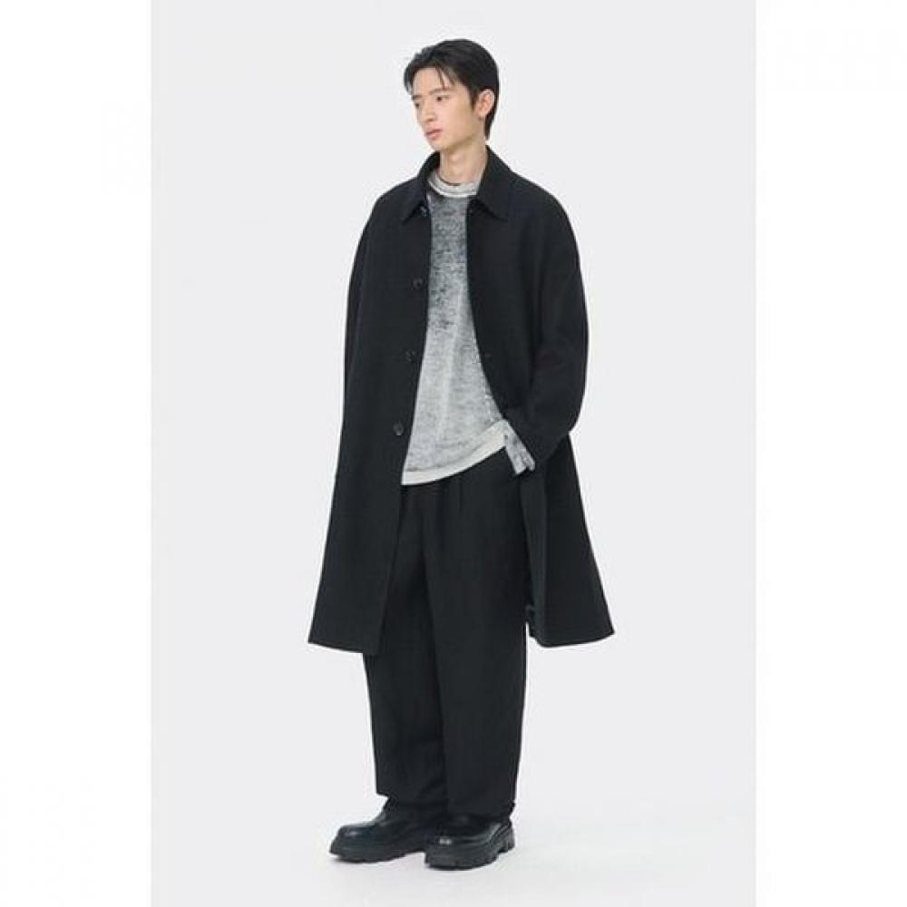 Customellow Loose Fit Gauze Texture Raglan Wool Linen Balmacaan Coat Black Cwcaa