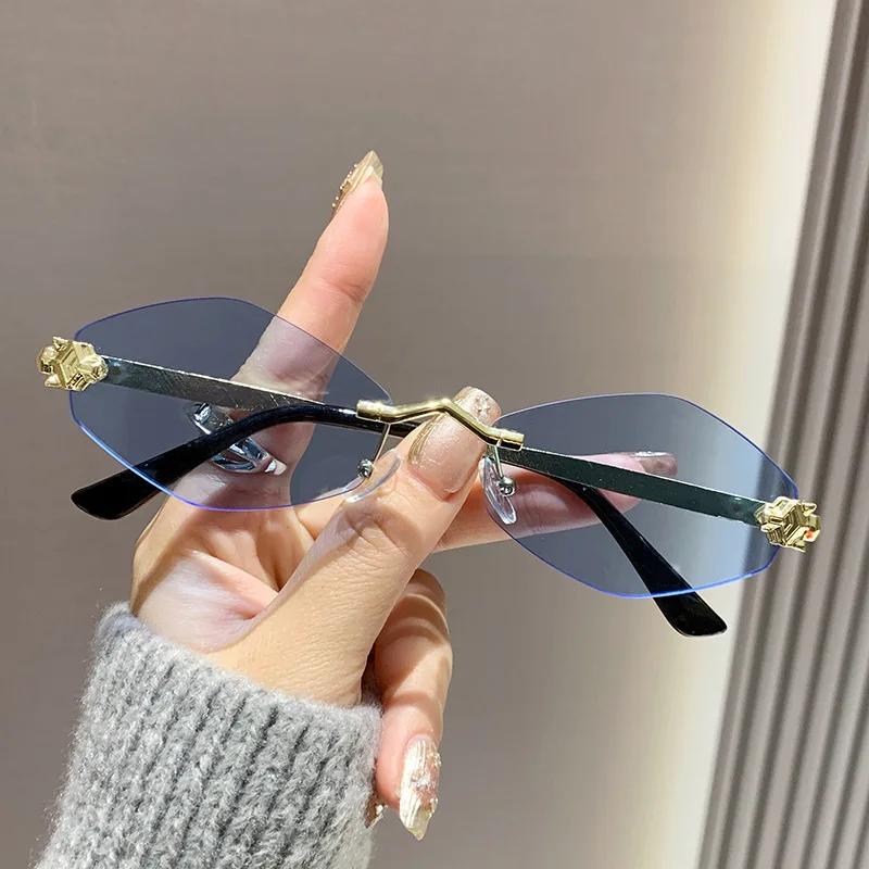 Frameless Sunglasses Women Men Retro Brand Design Metal Small Diamond Frame Vintage Rhombus Rimless Shades UV400 Glasses