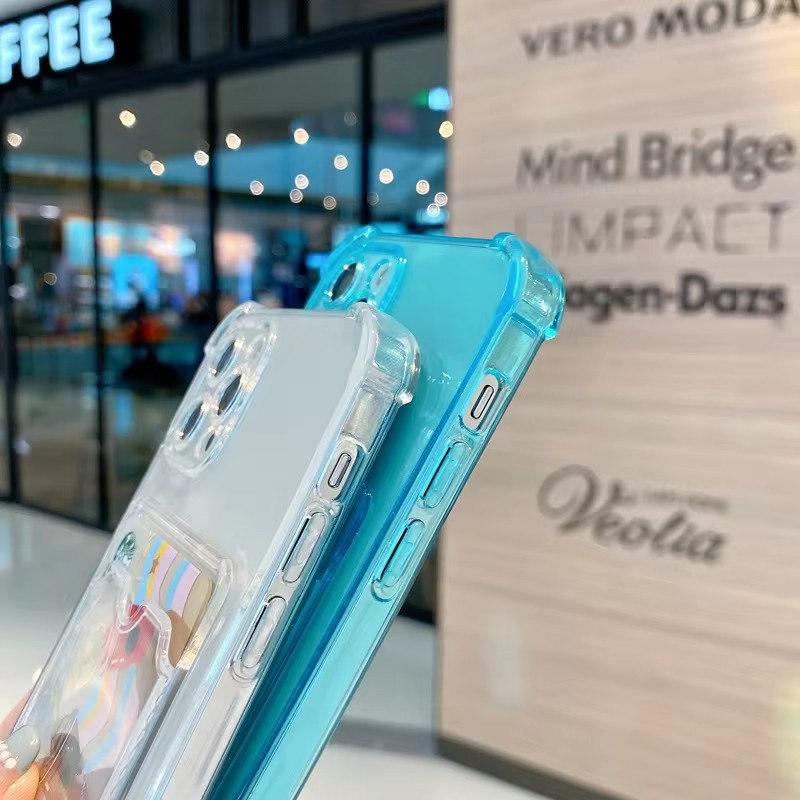 Durable Card Slot Transparent Phone Case For iPhone 12 11 13 14 15 16 Pro XR XS Max 7 8 Plus Mini Wallet Shockproof Back Cover