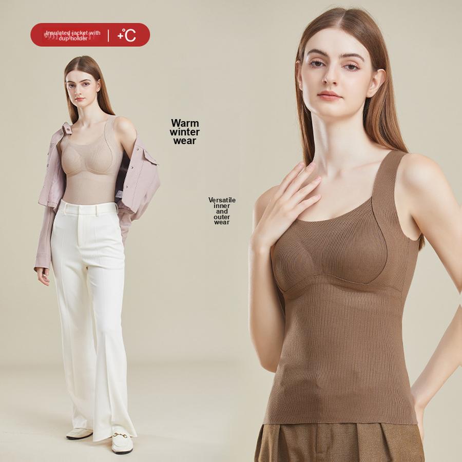Winter Fleece Warm Vest Women's Wool Mulberry Silk Fleece Thick Heated Seamless Underwear with Chest Pad