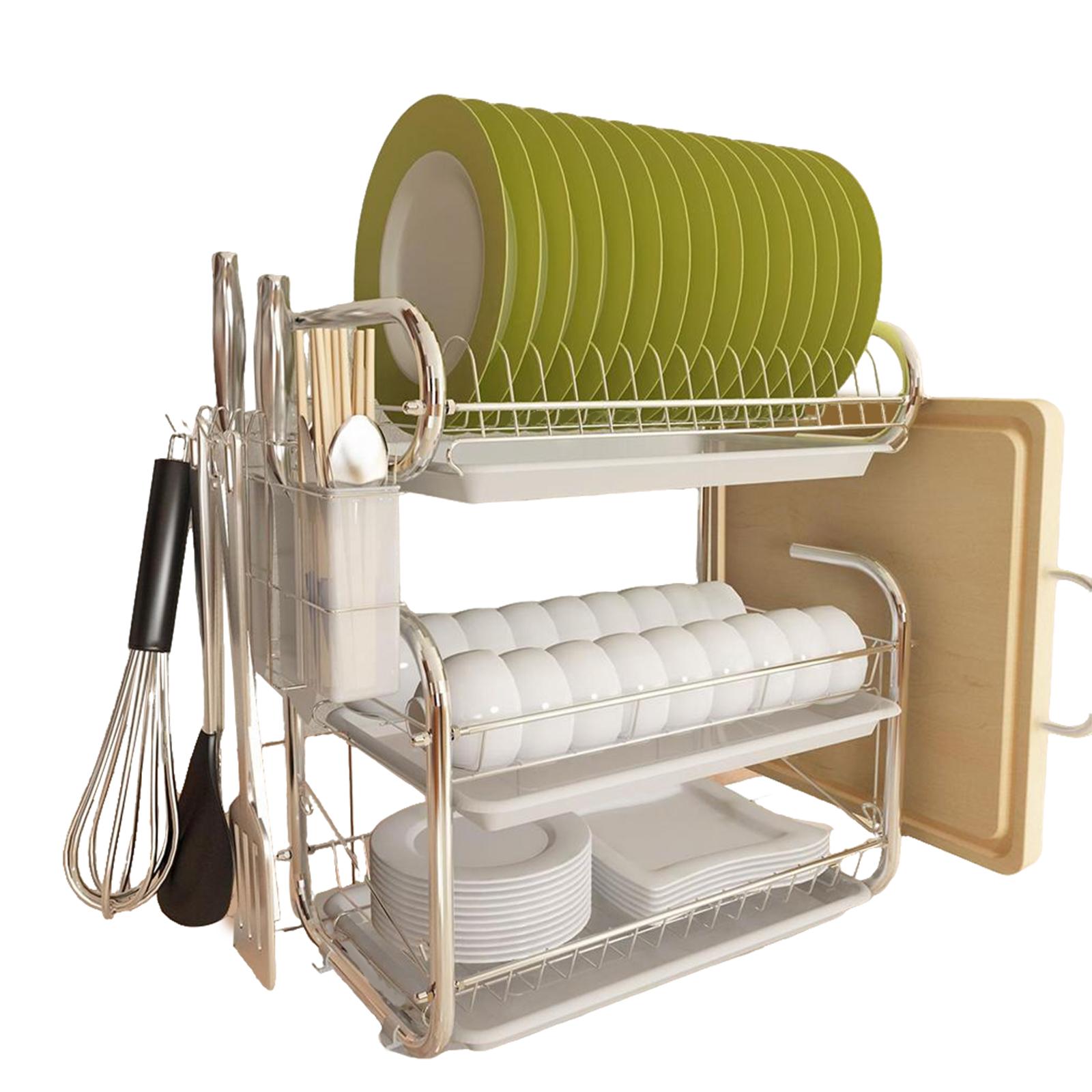 

3 Tiers Dish Drainer Large Kitchen Dish Storage Shelf Kitchen Organizer Countertop Dish Drying Rack for Bowls Plates Dishes