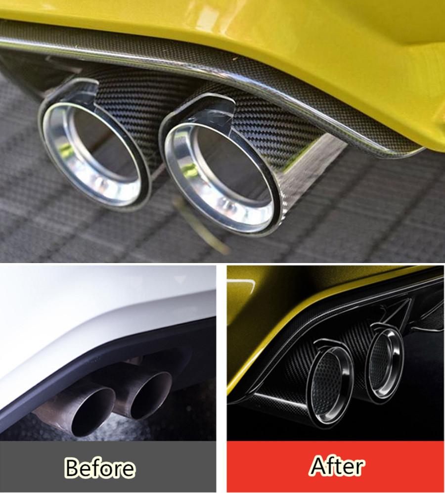 4Pcs Universal Glossy Black 100% Real Carbon Fiber Car Exhaust End Tips for BMW 2.5'' in, 3.2'' out With Logo