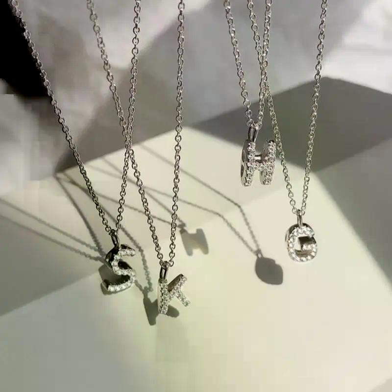 Fashion Shining A-Z Letter Pendant Charm Necklace 26 Initial Alphabet Clavicle Chain Party Jewelry Gift