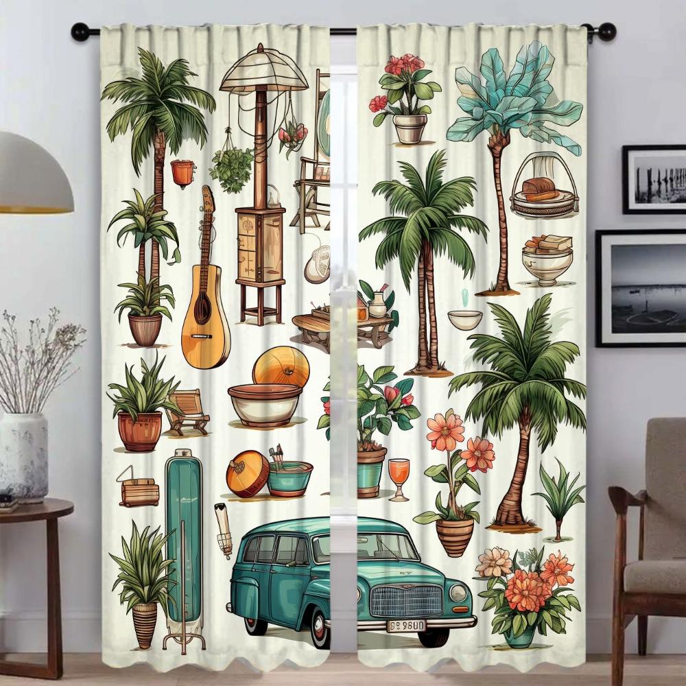 Perdele de bucătărie cu ilustrații de viață de vară pentru camera de zi, decorațiuni de Halloween, perdele interioare pentru casă, 2 piese, perdea de fereastră