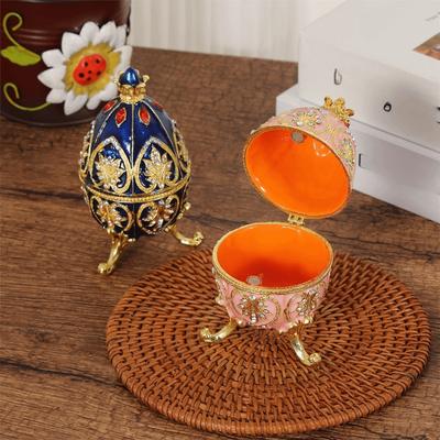 European Style Easter Egg Ornament Zinc Alloy Retro Egg Shape Jewelry Storage Box Tall Feet Jewelry Organizer Birthday Gifts