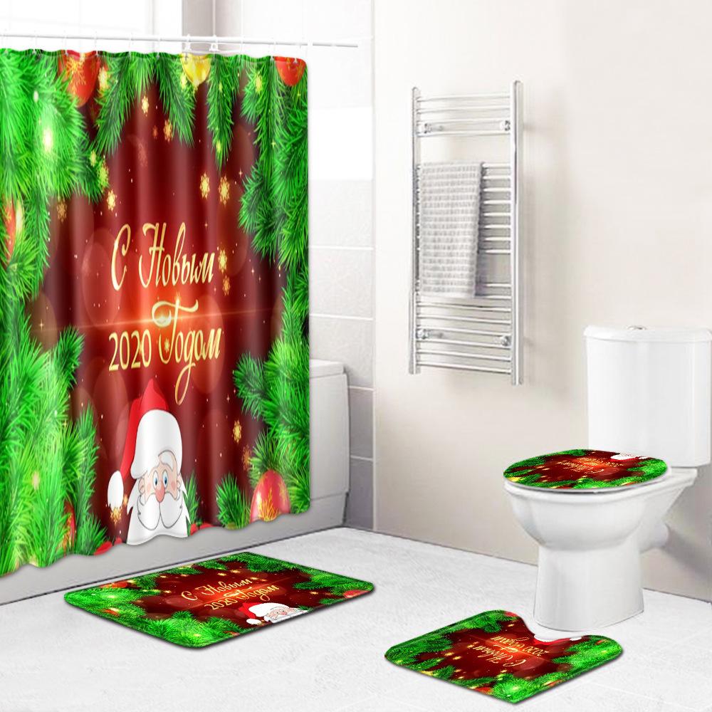 Christmas Toilet Four-Piece Floor Mat Bathroom Non-Slip Door Mat Shower Room Absorbent Carpet