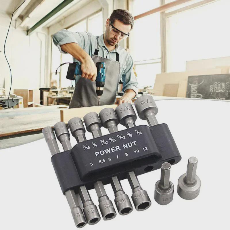 14-Piece Metric & Imperial Combination Tool Set: Hexagonal Handle, Non-Magnetic Electric Screwdriver, Socket Wrench.
