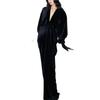 Black Velvet V-neck Lantern Sleeve Vintage Dress
