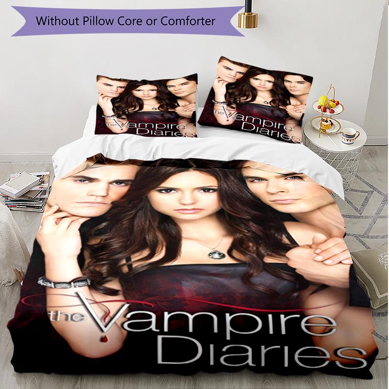 3pcs Duvet Cover Set (1*Duvet Cover + 2*Pillowcase, Without Core), The Vampire Diaries Print Soft All‑Season Bedding Set, Home Bedroom Decor Gift