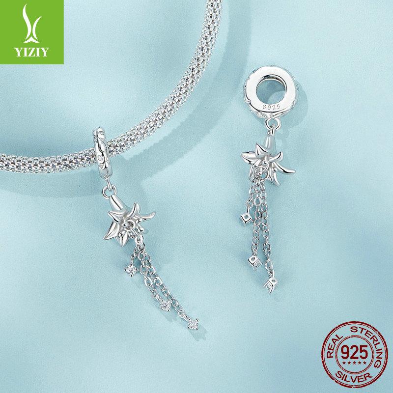 Pure Lily Diy Pendant Accessories, Elegant Charm S925 Sterling Silver Flower Bracelet Beaded