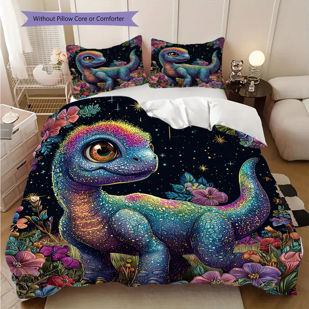 Dinosaur Pattern Bedding Quilt Set Quilt Cover Pillowcase Home Decoration Birthday Gift (1 * Duvet Cover + 2 * Pillowcase, Without Core)