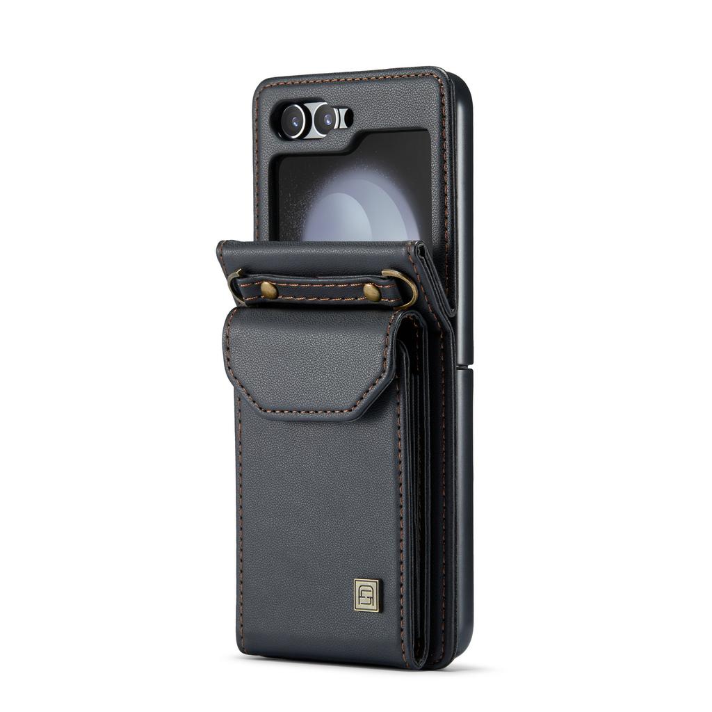 Crossbody Wallet Vertical Cards Solt Lanyard Leather Case For Samsung Galaxy Z Flip 5 5G ZFlip5 Purse Pocket Bag Strap Cover