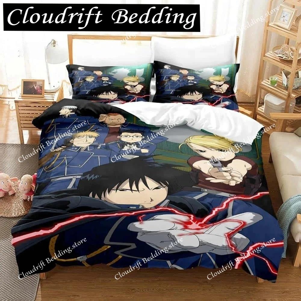 Set di biancheria da letto Fullmetal Alchemist con cartoni animati stampati in 3D, singolo, doppio, matrimoniale, king size, per adulti e bambini