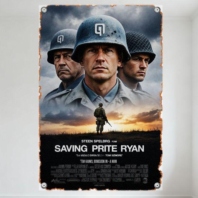

Saving Private Ryan Vintage Distressed Metal Tin Sign Movie Poster for Man Cave Home Bar Cafe Decor 20x30cm（7.8x11.8inch）